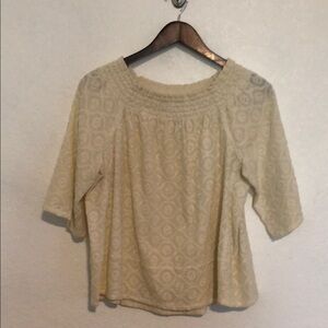 Current/Elliott Cream Smocked 3/4 Sleeve Blouse